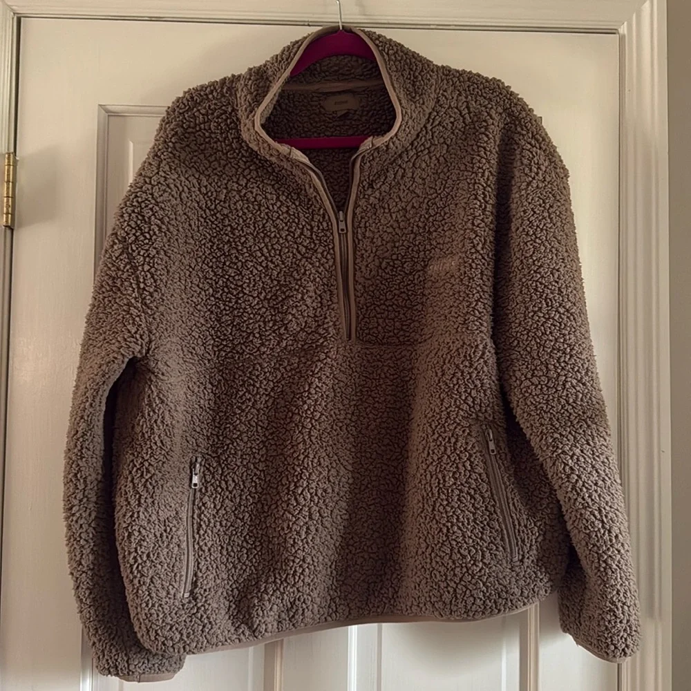 SKIMS Teddy Fleece Half Zip Pullover Sweatshirt Brown